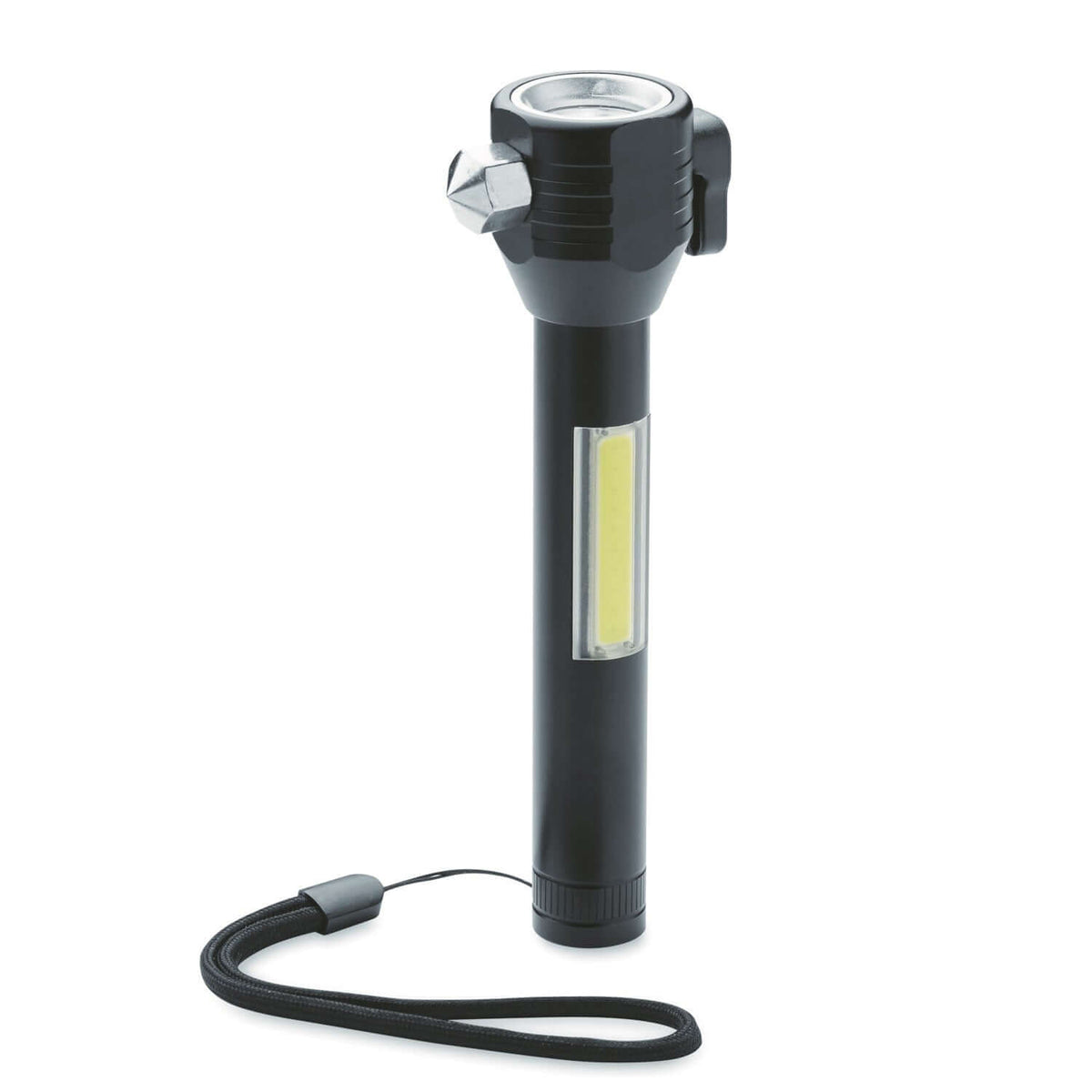 Lampe torche d’urgence 3-en-1 rechargeable avec marteau brise-vitre et coupe-ceinture 