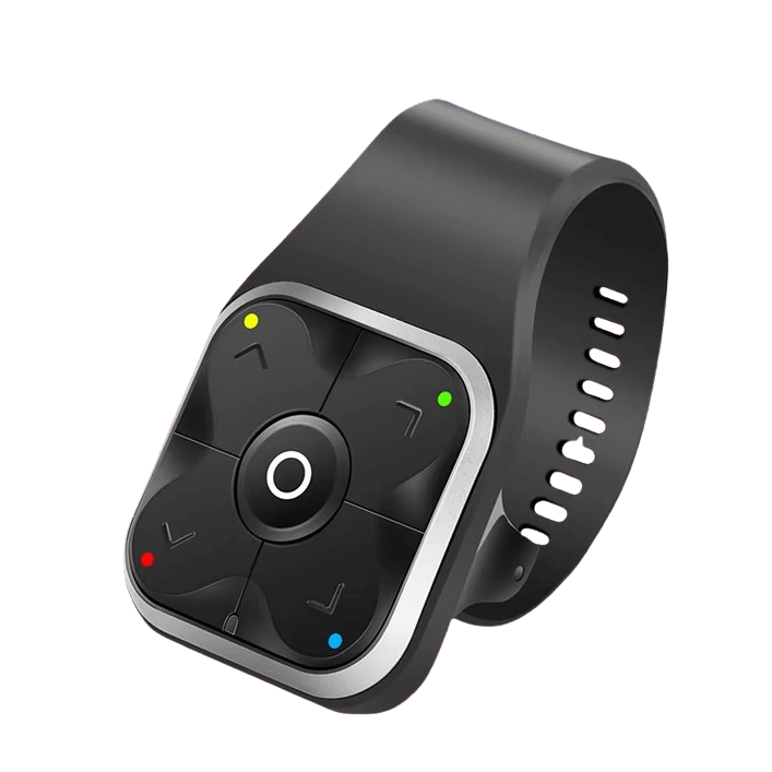 Commande au volant sans fil aftermarket (design 2) sur bracelet noir avec commandes.