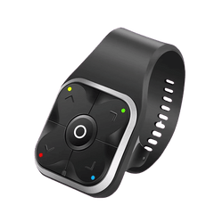 Commande au volant sans fil aftermarket (design 2) sur bracelet noir avec commandes.