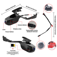 Image détaillée du dashcam BMW X3 2018-2024 4K style OEM montrant les fonctions de la caméra et ses dimensions.