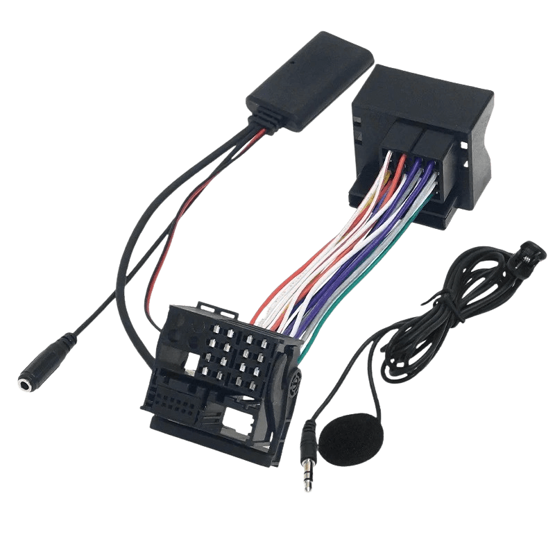 Adaptateur Bluetooth – Ford (Fiesta, Mondeo, Focus, Transit, Fusion, etc.) image montrant les câbles de connexion et le microphone.