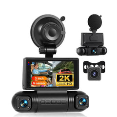 Dashcam 3" 2K avec 4 caméras – écran IPS, capteur G & enregistreur DVR 