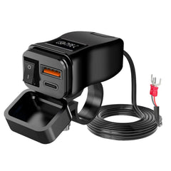 Chargeur moto USB-C & USB QC3.0 avec interrupteur 