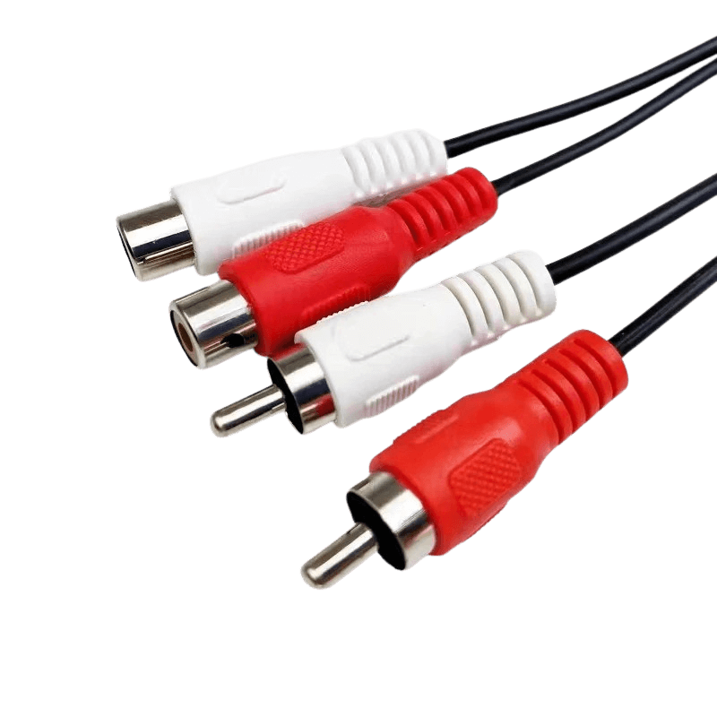 Câble rallonge RCA – 1 mètre (rouge/blanc, mâle vers femelle) avec connecteurs rouges et blancs, idéal pour les connexions audio.
