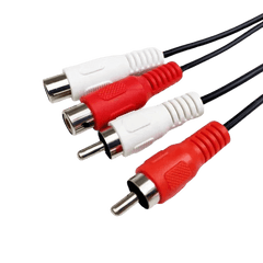 Câble rallonge RCA – 1 mètre (rouge/blanc, mâle vers femelle) avec connecteurs rouges et blancs, idéal pour les connexions audio.