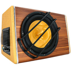 Subwoofer voiture 200W RMS – basses de coffre 3800W avec finition bois et grand haut-parleur