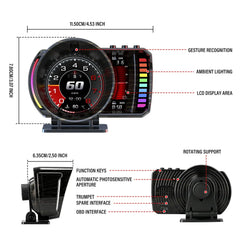 Affichage tête haute 3,5" (HUD) pour voiture – compteur de vitesse numérique avec OBD2 