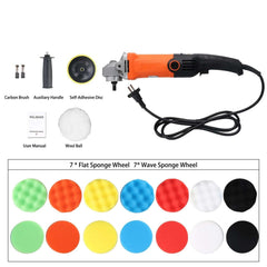 Polermaskine 1200 W med tilbehør som skiver og bruger manual til polering og finish-arbejde.