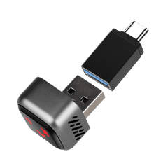 Mini adaptateur sans fil CarPlay & Android Auto (5.8GHz – Plug & Play) avec connecteurs USB et USB-C.