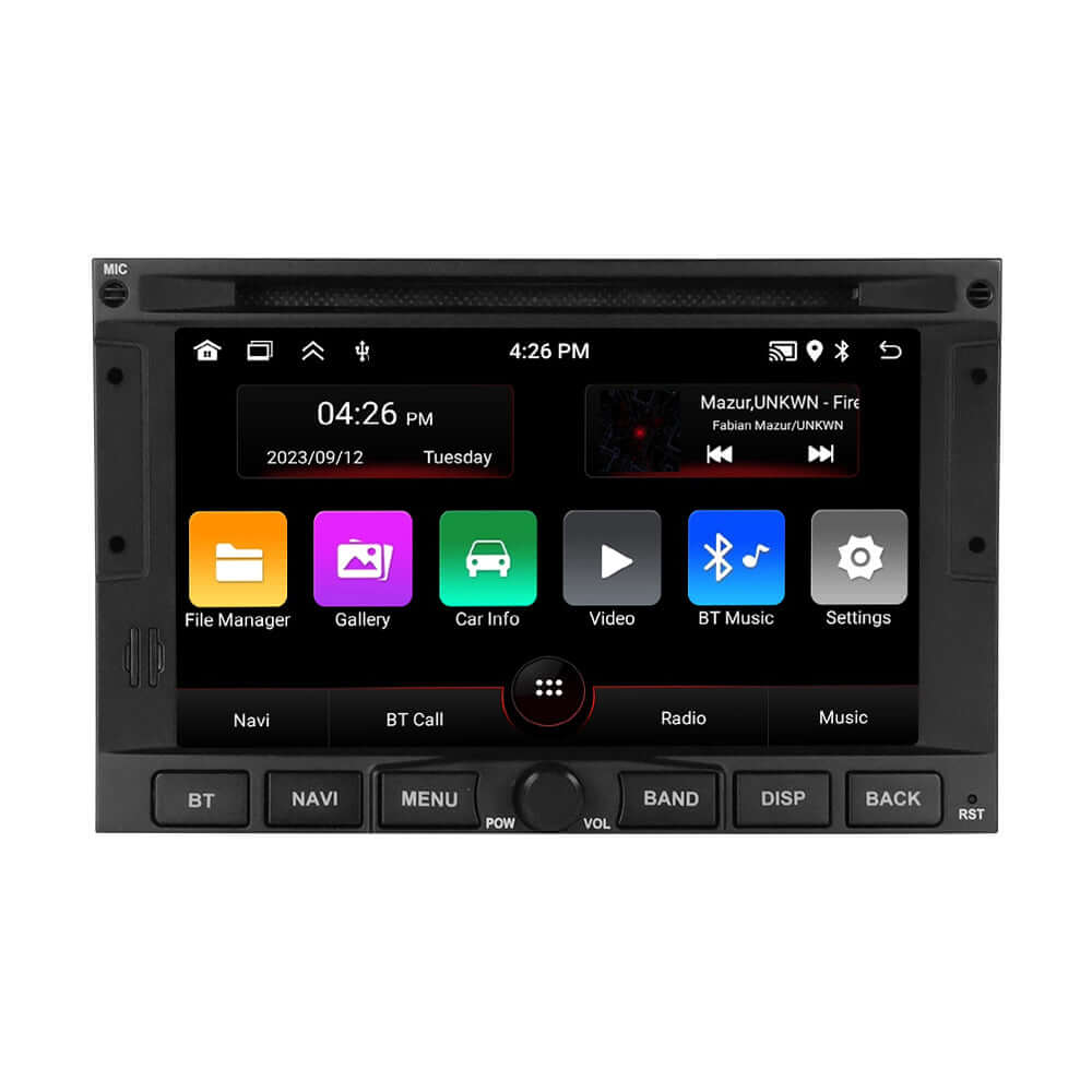 Peugeot 3008 – 7" radio met Apple CarPlay en Android Auto, met touchscreen-display en Bluetooth-functies.