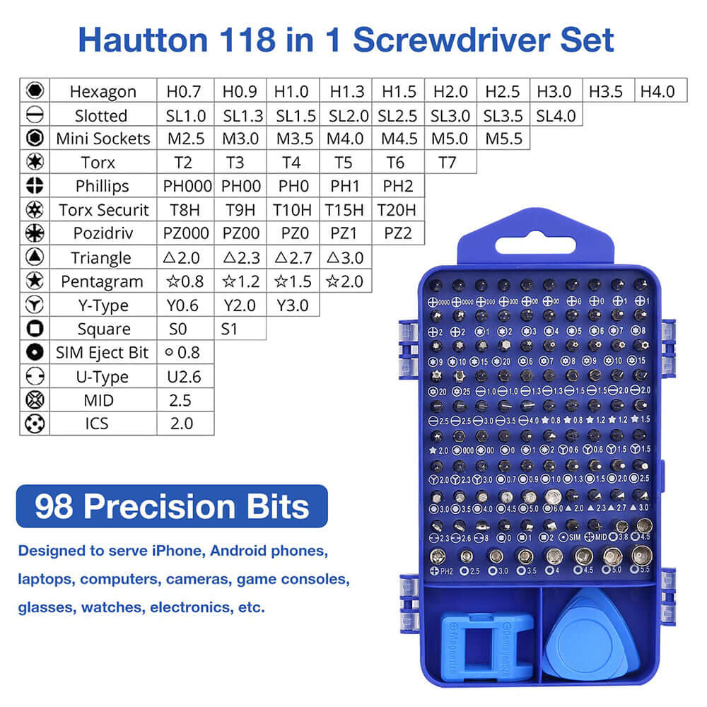 Kit de tournevis avec 98 embouts – Coffret de réparation professionnel pour l’électronique avec 98 embouts de précision et outils.