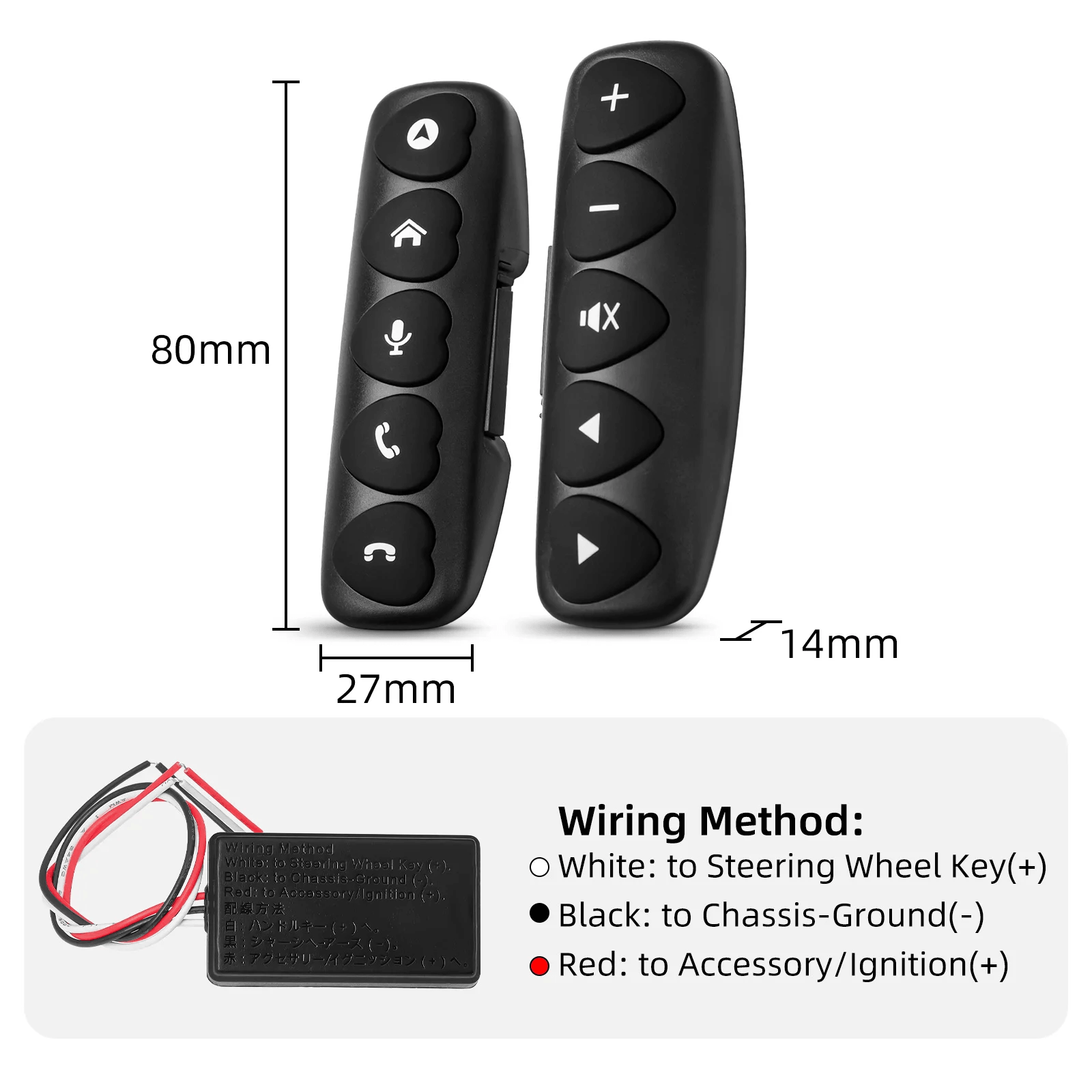 Commande au volant sans fil à 10 boutons – Télécommande LED universelle pour autoradio & navigation avec dimensions