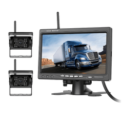Trådløst bakkamerasæt med 7" IPS-skærm og 2 kameraer – 1080P AHD, overvågning for lastbil og større køretøjer.