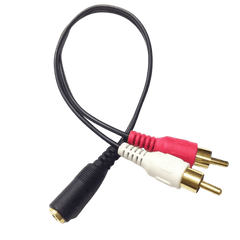 Répartiteur RCA vers AUX 3,5 mm – mâle (rouge/blanc) vers femelle (jack), câble pour connexion audio.