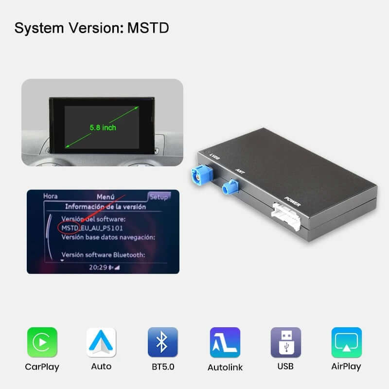Apple CarPlay sans fil & Android Auto pour Audi A3 et Q2 (2012–2020) – version système écran d’origine MSTD.