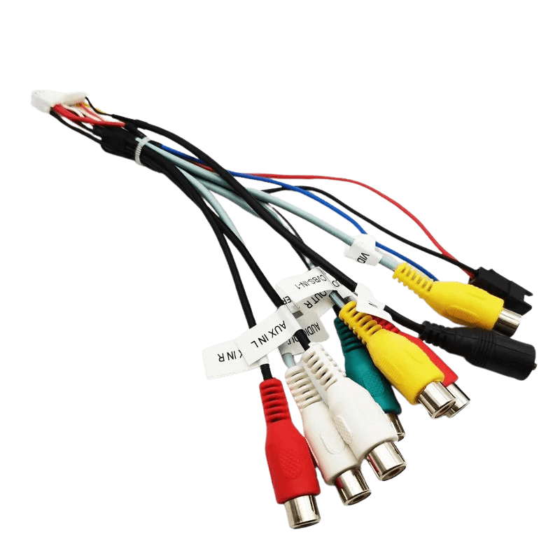 Câble audio RCA 20 broches – pour autoradios Bilmedie avec différentes connexions audio et vidéo.