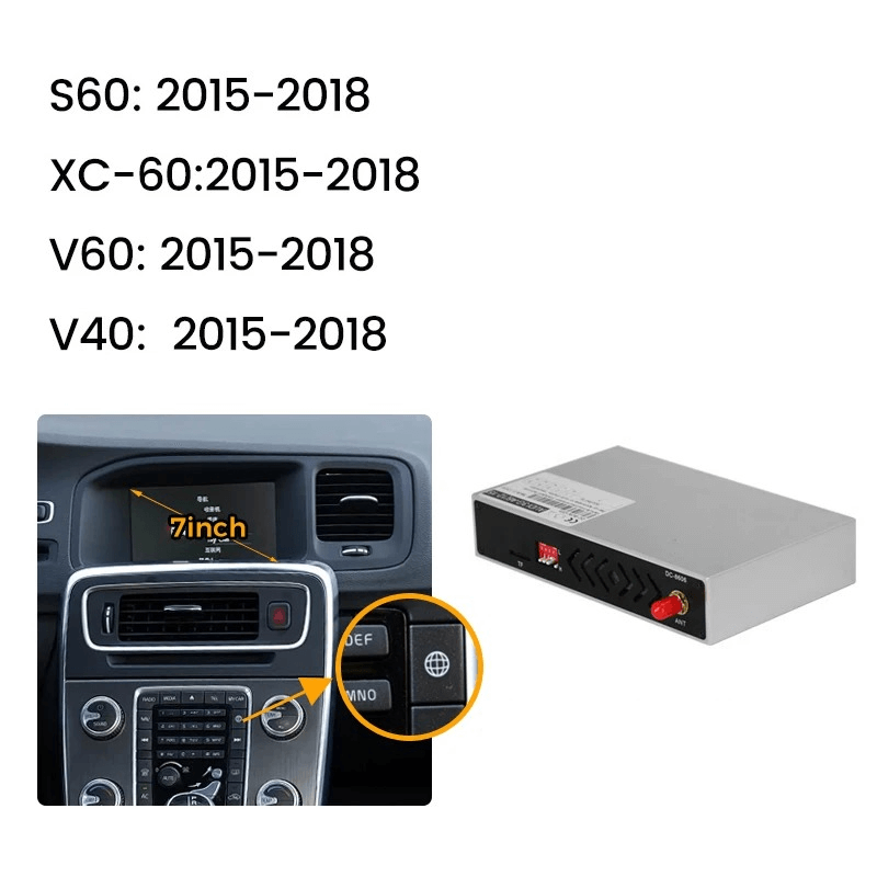 Module sans fil Apple CarPlay & Android Auto – Volvo pour Volvo S60/XC60/V40/V60 11-18 avec écran 7” et unité